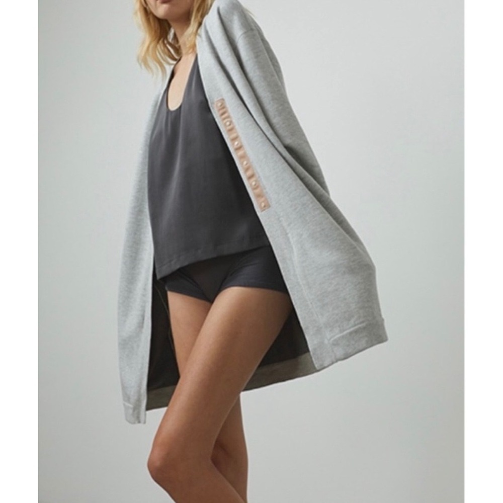 Lunya Cozy Cotton Silk Button Front Cardigan Womens L/XL Mellow Gray Heather
